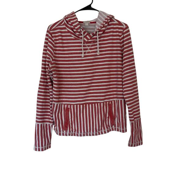 J. Crew Tops - J. Crew Flip-Striped Sweatshirt Size L Red White Cotton Preppy Beach Coastal
